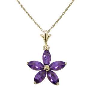 14k Gold Flower Pendant Necklace with Genuine Amethysts Jewelry