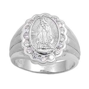   Silver Virgin Mary with Handset CZ Stone Mens Ring   Size 13 Jewelry