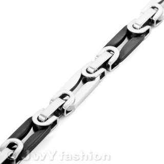 MENS Silver BLACK Stainless Steel Necklace Chain vj932  