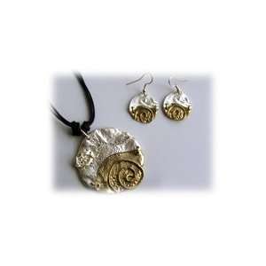  Anju Silver and Gold Circle Swirl Necklace and Earrings 
