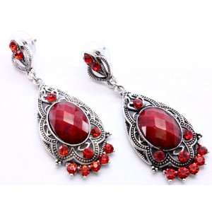 Gothic Victorian Red stone with crystals earrings