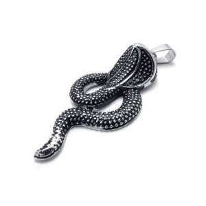  Mens King Cobra Titanium Steel Pendant Necklace 