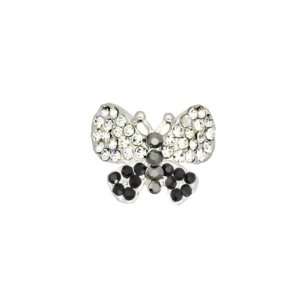   Silver and Black Butterfly Ring with Adjustable Band 