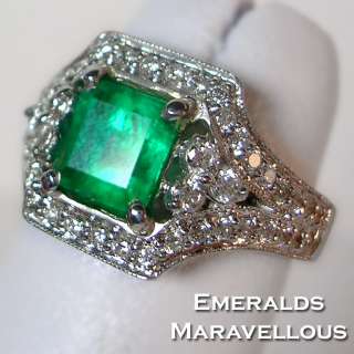Vintage Style Ring Natural Emerald Diamond Ring 18K  