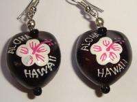 Kukui Nut Black Hibiscus Flower Aloha Hawaii Earrings  