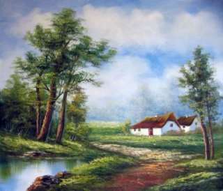 Classic Landscape Art Oil Painting German Country Lake  