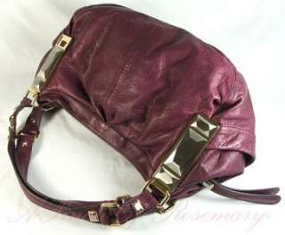 Makowsky Alexandria Leather Satchel Bag Purse Purple  