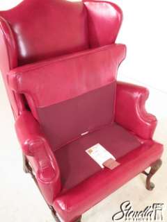 16376: LEATHERCRAFT Red Leather Queen Anne Wing Chair  
