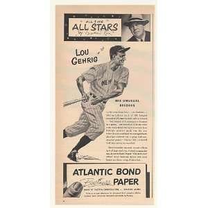  1952 All Stars Lou Gehrig Atlantic Bond Paper Print Ad 