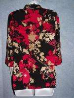 NEW ALIA Womens Red Black Tan Button Down Career Shirt Blouse Top 