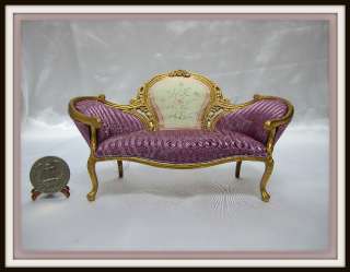 12 Scale Doll House Gold frame Victorian Purple Sofa FREE SHIPPING 