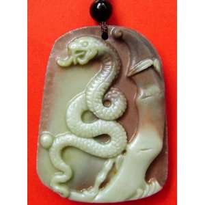   Layer Stone Carved Chinese Zodiac Fortune Snake Bamboo Amulet Pendant
