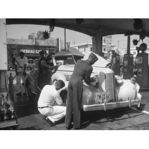 Brothers Service Stations Attendants Pumping Gas and Inflating Tires 