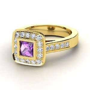  Michele Ring, Princess Amethyst 14K Yellow Gold Ring with 