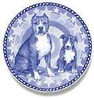 AMERICAN STAFFORDSHIRE & PUPPY DANISH BLUE PORCELAIN PLATE #3065