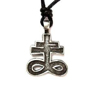  Satanic Cross, Sulfur Symbol Pewter Pendant with Corded 