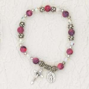  July Crucifix Charm Stretch Bracelet Pink