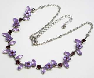 AMETHYST COLOR CRYSTAL FLOWER NECKLACE EARRINGS S1194  