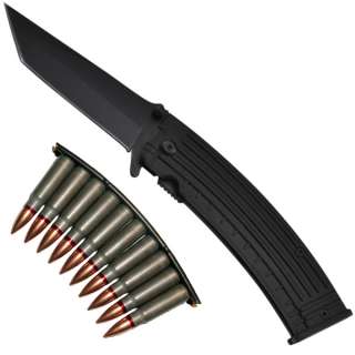 Gun Ammo Clip Folding knife Tanto Blade  