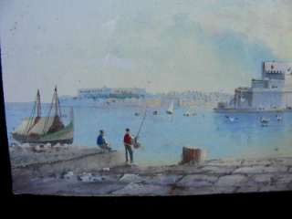 Antique Painting, Grand Harbour Valetta, Malta c1880s  