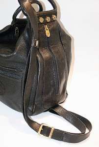 Valentina Italy Large Black Pebble Leather Hobo Shoulder Bag Tote EUC 