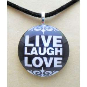   Round Live Love Laugh Glass Art Tile Fashion Necklace 