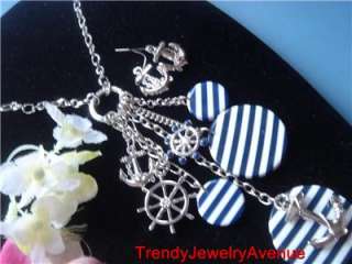 Nautica Boat Wheel Anchor beach Necklace Earrings  