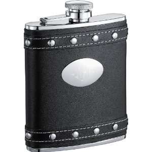 Visol Roxanne Black Leather 6oz Liquor Flask With Studded Stainless 