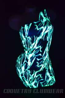UV Glow Neon Green Electric Print One Shoulder Sexy Clubwear Lycra 