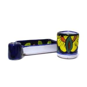Talavera Tequila Shot Glass, Salt Shaker and Tray Set, Assorted Color 
