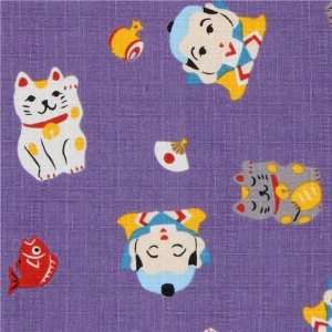  Japanese Cosmo fabric lucky cat Maneki Neko purple (Sold 