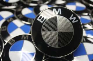 BMW Emblem Roundel Carbon Fiber BLACK & GREY HOOD and TRUNK Pair 3 5 7 