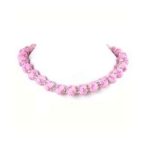  All Pink Ribbon Large Bead Necklace with Crystal 