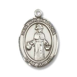 Sterling Silver St. Nino de Atocha Pendant Stainless Silver Heavy Curb 