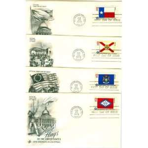 Four First Day Covers State Flags of the United States, AR, MI, FL 