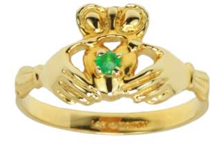 New Ladies Yellow or White Gold Genuine Emerald Celtic Irish Claddagh 