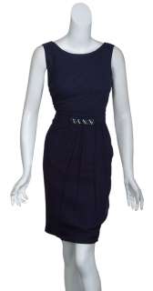 KAY UNGER Navy Silk Ruched Beaded Cocktail Dress 6 NEW  