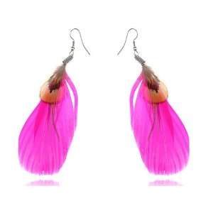   Pink Bird Feather Fashion Retro 1980s Punk Rock Hook Earrings: Jewelry