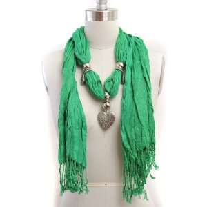  Solid Green Heart Charm Decorated Pashmina Scarf 