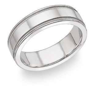  14K White Gold 6.5mm High Polished Wedding Band Ring 