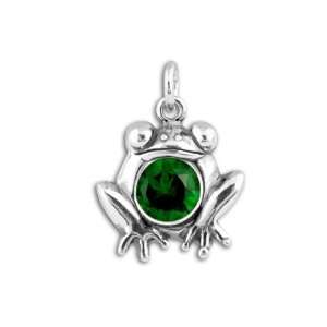  Sterling Silver Frog with Emerald CZ Charm Arts, Crafts & Sewing