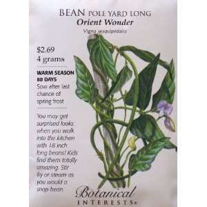  Yard Long Pole Bean Oriental Wonder Patio, Lawn 