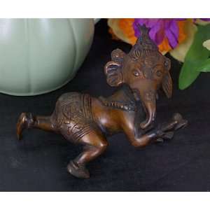  Hindu God Ganesh Crawling Baby Bronze Statue 3H: Home 