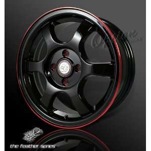 Spoke Racing Wheel Black W/ Red Lip JDM Style Rim 15 Inch 4x100 +40 