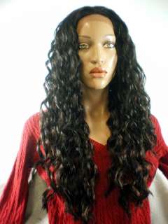 LACE FRONT SYNTHETIC SPIRAL CURL LONG DARK FREE SHIP  