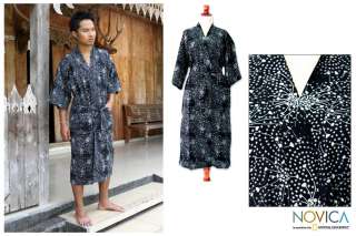 BLACK COSMOS Bali Mens ARTISAN Cotton BATIK Robe OS  