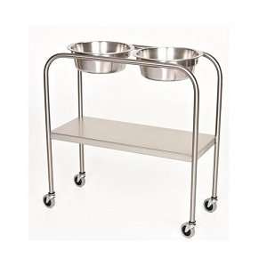 Two Bowl Solution Stand with Shelf, Stainless Steel:  