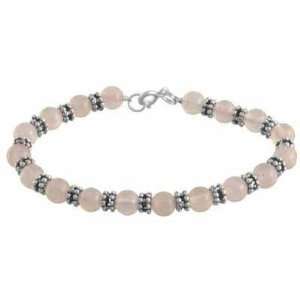    Sterling Silver Rose Quartz Beaded Bracelet w/ Bali Beads Jewelry