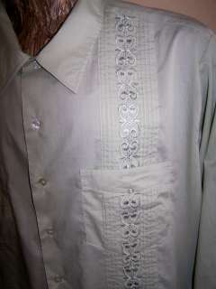   GREEN GUAYABERA TROPICAL SHIRT LS w/TUCKING & EMBROIDERY   2 XL  