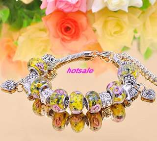 wholesale lots 12X flower inside murano glass European beads bracelets 